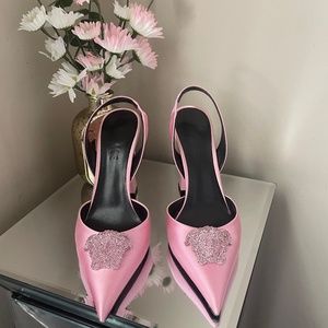 Versace sling back heel with rhinestone Medusa head